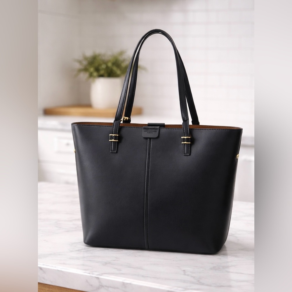 Brand New Black Structured Tote Bag Gold Hardware Large Work Bag